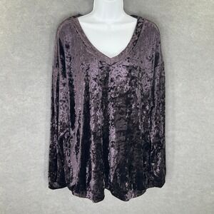 Wishlist Top Women's Sz L Purple Crushed Velvet V Neck Whimsigoth Fairy Grunge‎